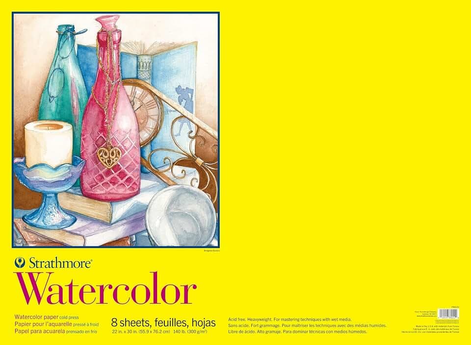 Strathmore 300 Series Watercolor Paper Pad for Painting and Art, Coldpress, 22 x 30 inches, 8 Sheets