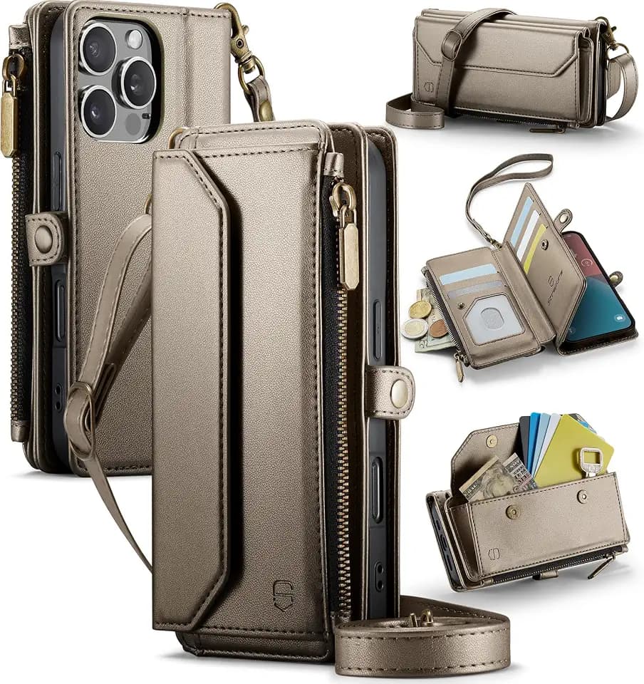 Strapurs for iPhone 16 Pro - Zipper Strap Wallet Case, Desert Titanium