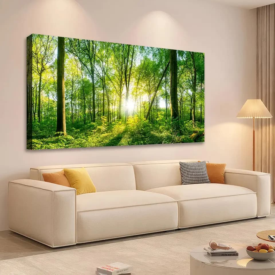 JLXART Nature Wall Art Sunshine Green Forest Canvas Pictures Scenery Wall Art Landscape Art Prints Beautiful Artwork for Living Room Bedroom Kitchen Home Office Decorations 30x58inch
