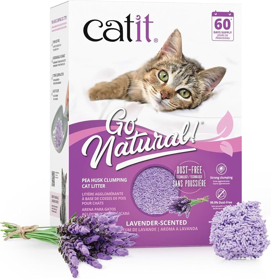 Catit Go Natural Katzenstreu Lavendel, klumpend, 99,9% staubfrei, 5,6 kg | Klumpende Katzenstreu aus Erbsenhülsen mit Lavendelduft, staubarm und ergiebig für bis zu 60 Tage Nutzungsdauer.