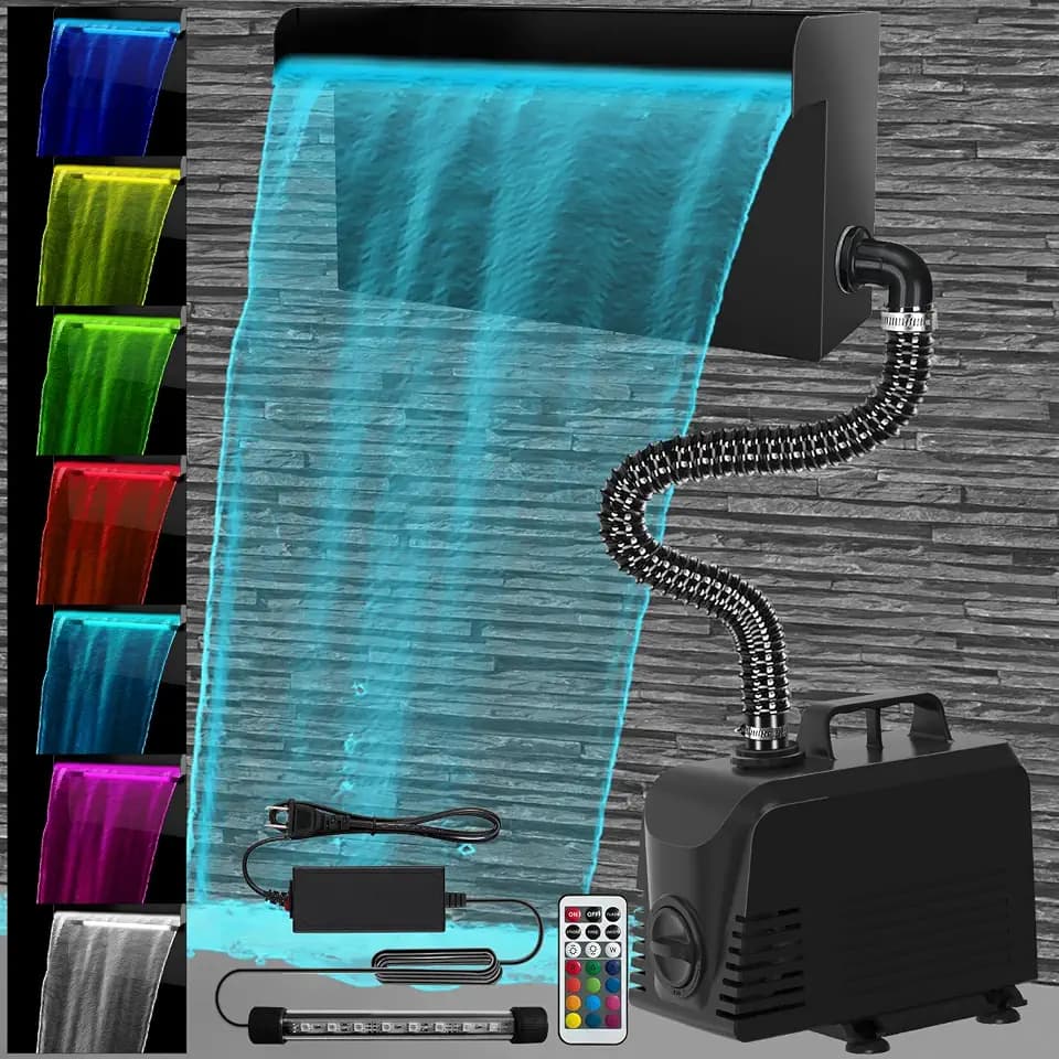 AquaMiracle All-in-1 Pond Waterfall Kit with LED Lights & 18" Spillway