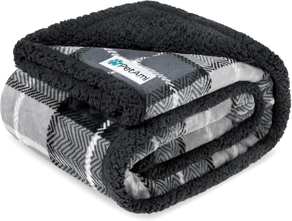 PetAmi Waterproof Dog Blanket for Small Dog Puppy Cat, 29x40, Plaid Grey
