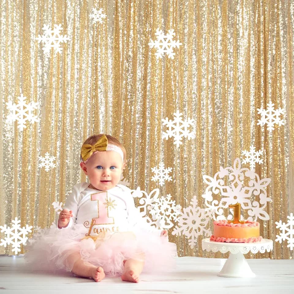 ShinyBeauty Light Gold Sequin Backdrop 10X10 Gold Drapes Curtain for Baby Shower, Shimmer Photo Background (10FTx10FT)