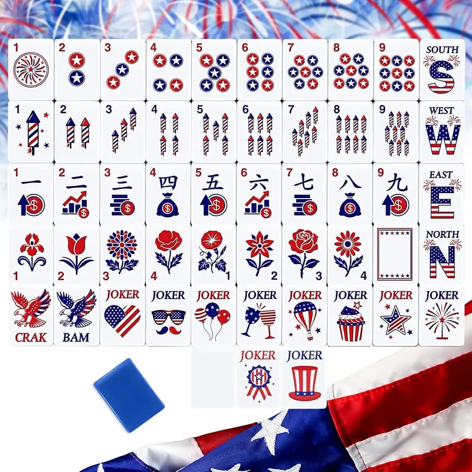 Arrowbash 160 Pcs American Mahjong Tile Set USA Theme 1.2 in Melamine,Blue