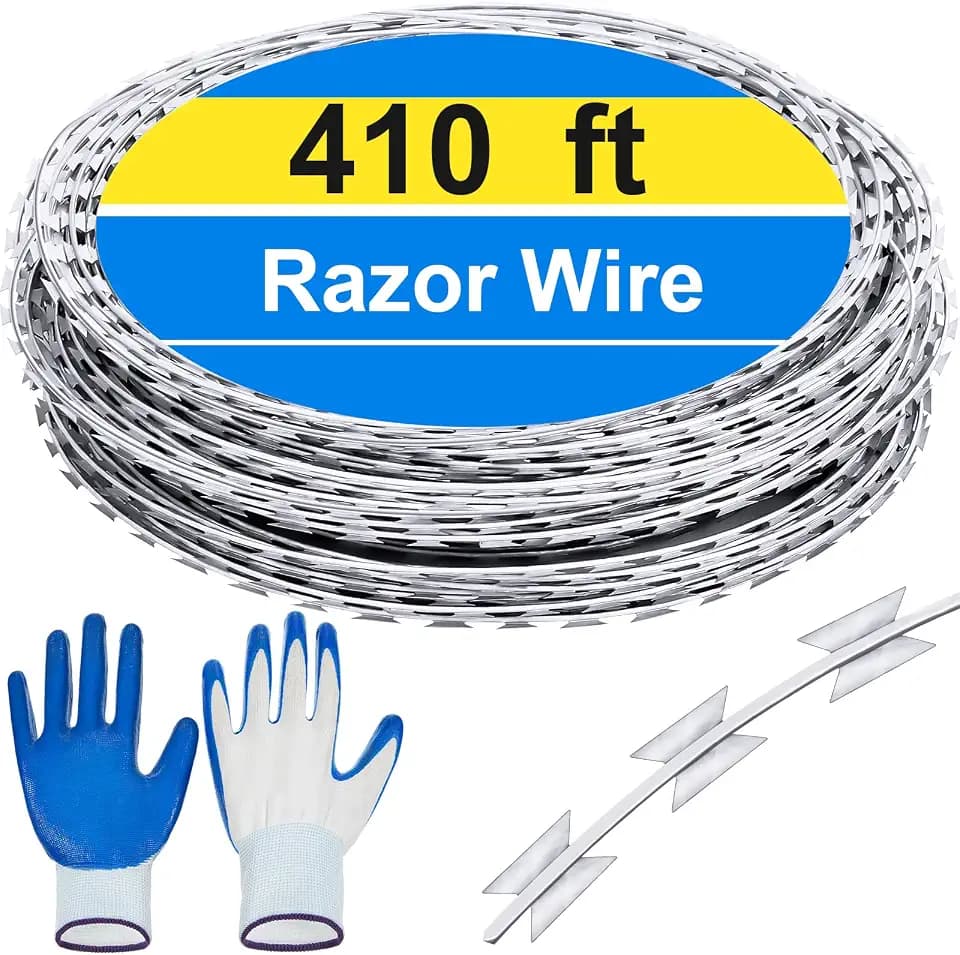 Hoolerry 410ft Razor Wire Fencing Concertina Barbed Wire Fence, 18inch D