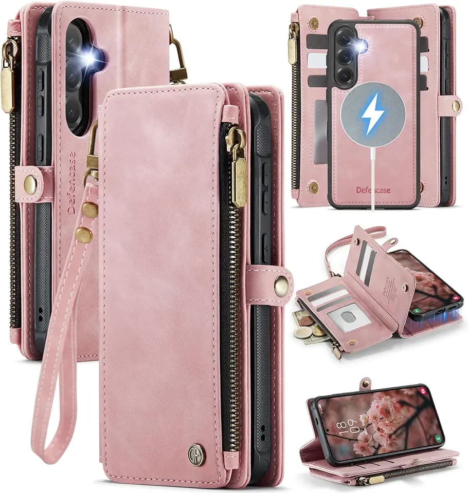 Defencase for Galaxy S25 Case Wallet Compatible with Magsafe 6.2", Rosepink