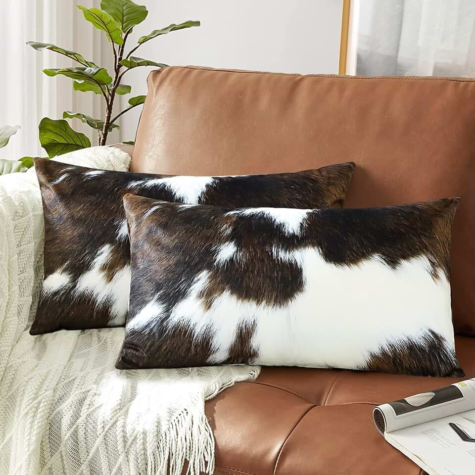 JOTOM 2er Set Kissenbezüge Sofakissen Dekorative Plüsch Dekokissen Kuschelkissen Plüschkissen Couchkissen Weich Flauschig Kissenbezug für Sofa Schlafzimmer (30 x 50 cm, Kuh Muster)