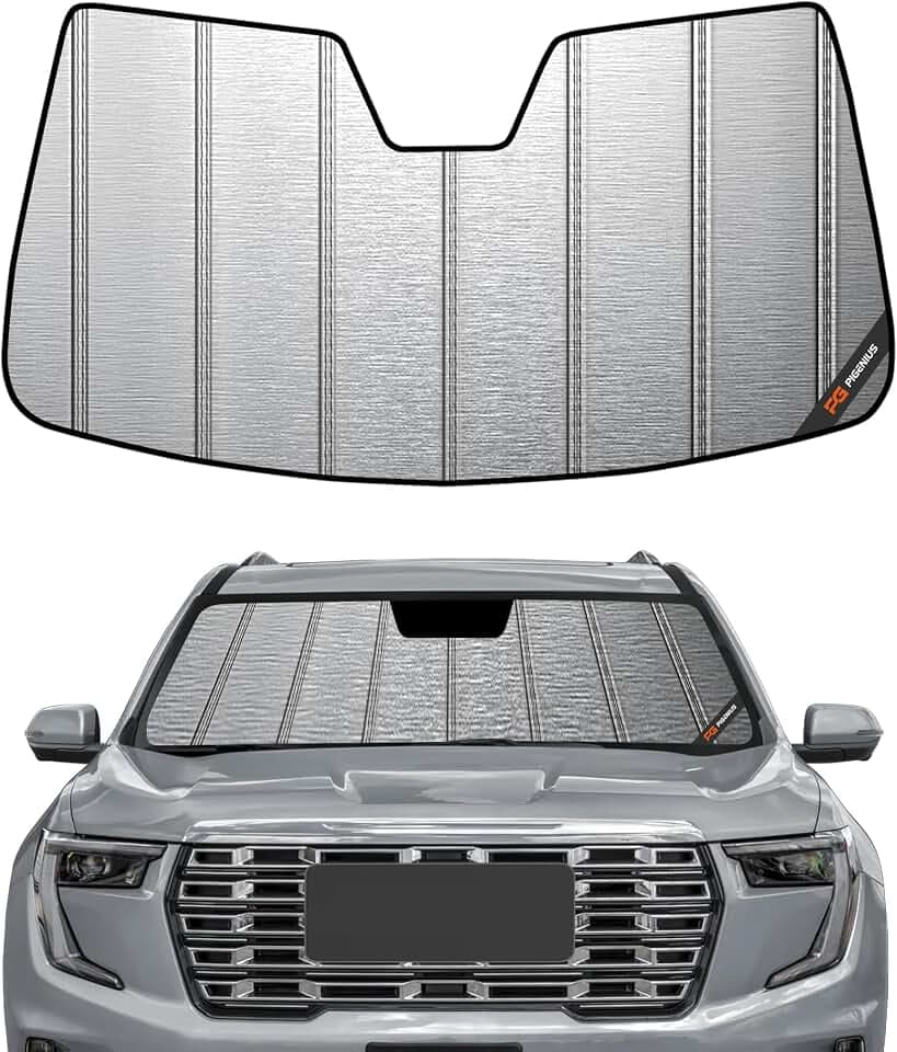 Pigenius Windshield Sunshade for GMC Acadia 2024-2026, Metallic Silver Finish