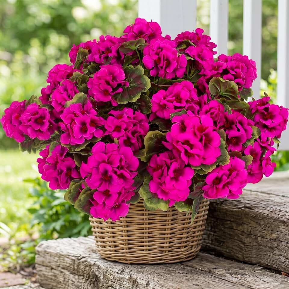 lovemoon 16 Pcs Geraniums Artificial Flowers for Outdoor Decor, Rose Red