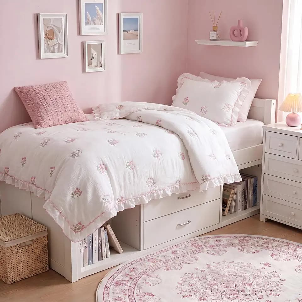 Intelligent Design Floral Ruffle Ultra Soft Pink Twin Quilt Set, 2pc