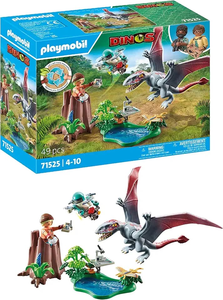 PLAYMOBIL Dinos 71525 Beobachtungsstation für Dimorphodon, inklusive Drohne mit Kamera sowie weiteren spannendes Accessoires, nachhaltiges Spielzeug für Kinder ab 4 Jahren