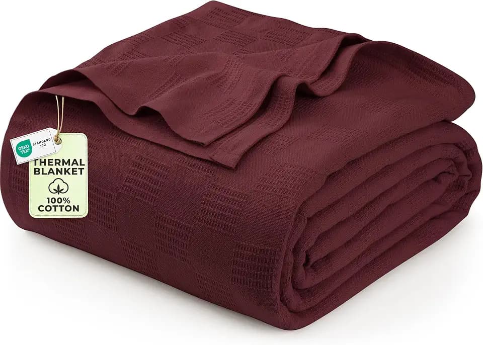 Utopia Bedding 100% Cotton Thermal Blanket Burgundy Queen, 90x90 Inches