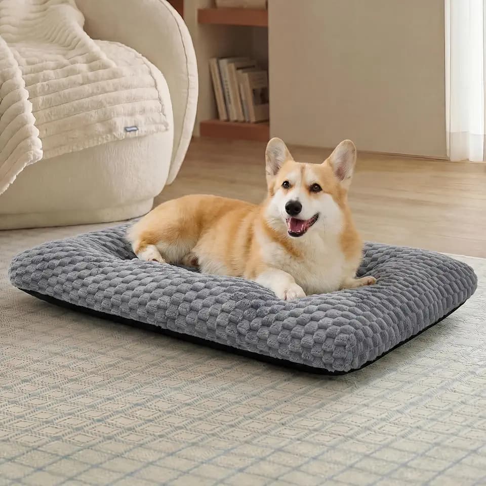 Bedsure Washable Dog Bed for Crate Large Sized Dog, Soft Bubble Fleece, 35"