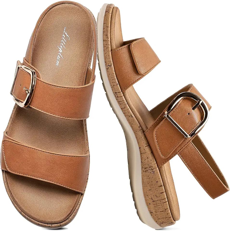 Littleplum Sandals for Women Arch Support – Comfortable Flat Womens Sandals, Summer Breathable Adjustable Orthotic Walking Shoes for Beach,Travel