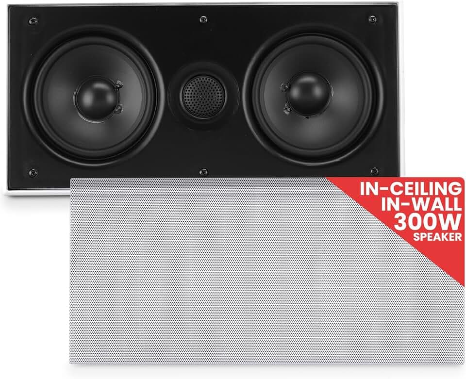 PYLE PDIWCS56 In-Wall/In-Ceiling Dual 5.25" Center Channel Sound System, Flush Mount, White, Single Unit