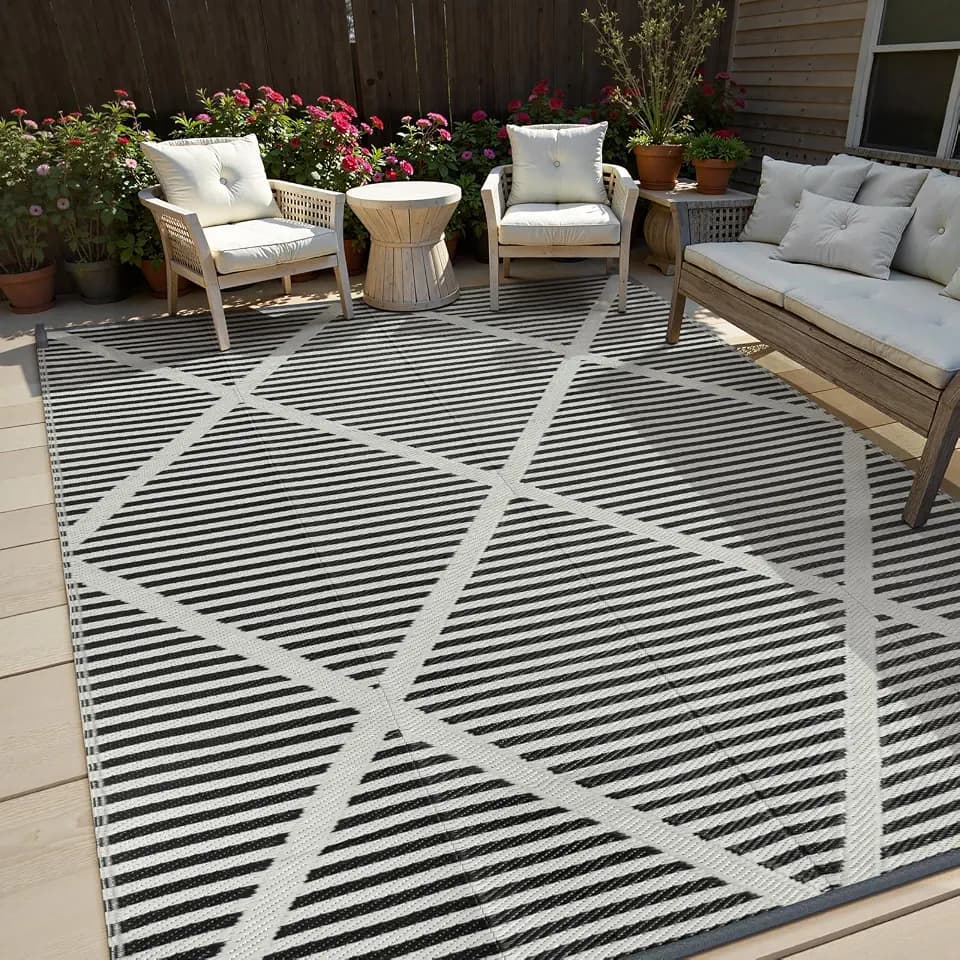 Lahome Outdoor Rug 8x10 Patio Waterproof, Plastic Straw Reversible Outside