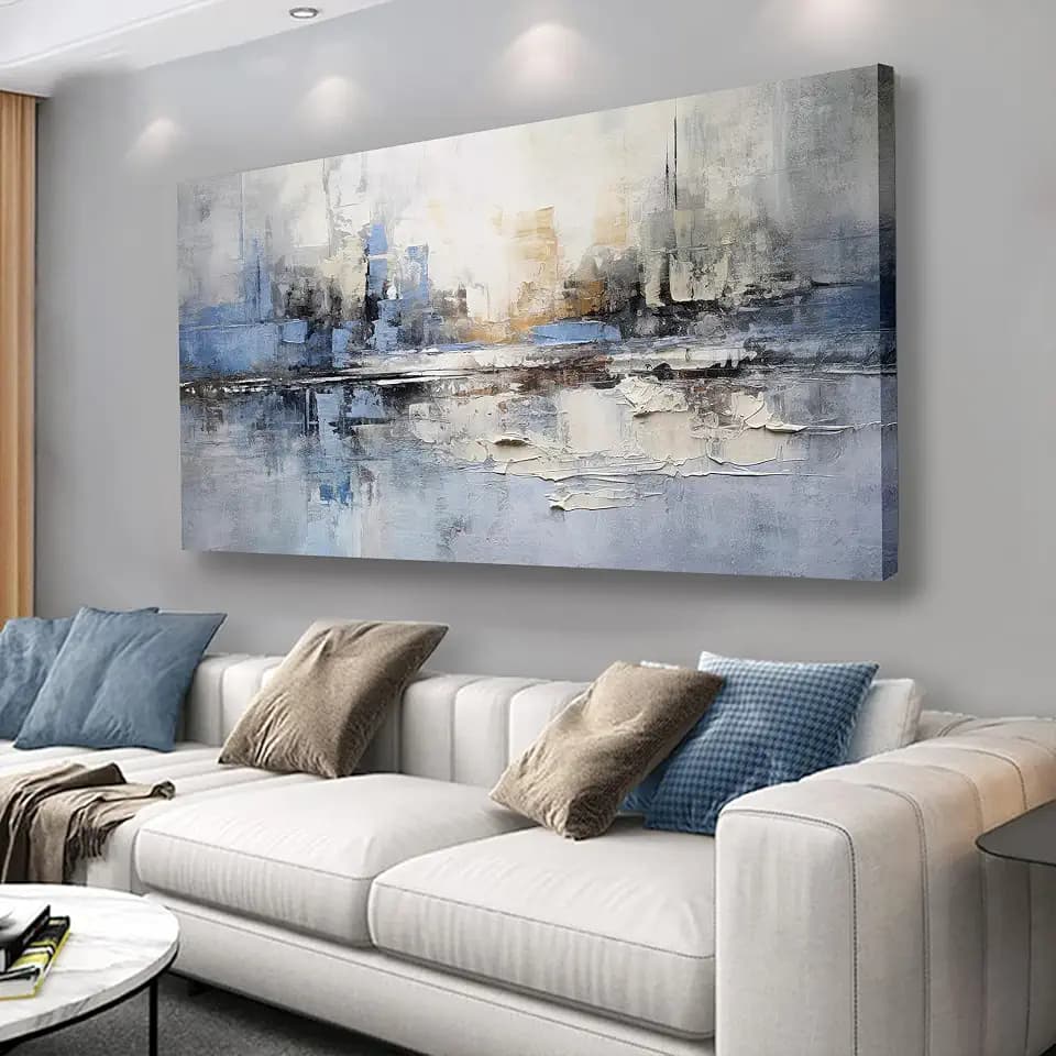 VHMING Abstract Wall Art Wall Decor Blue and Gray White Modern Canvas Wall Paintings Abstract Artwork for Living Room Bedroom Bathroom Office Home Decor Can Be Hung Directly 24"x 48"