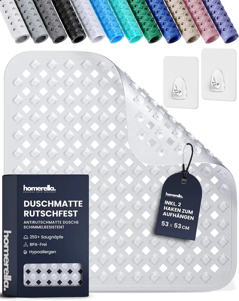 homerella Duschmatte rutschfest 53x53cm Antirutschmatte Dusche inkl 2 Haken