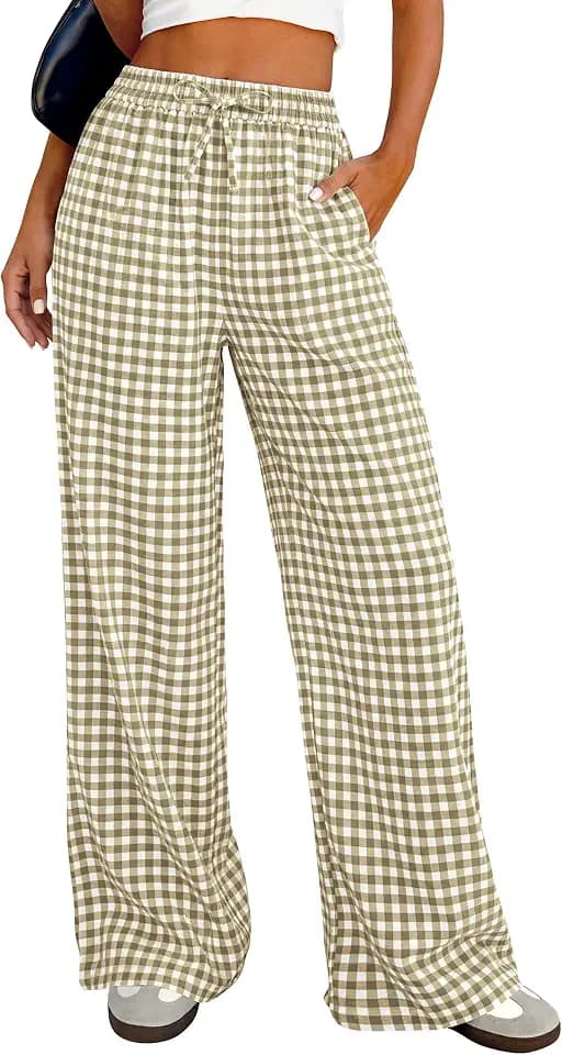 PRETTYGARDEN Gingham Pants Women Cotton Pajama Bottoms