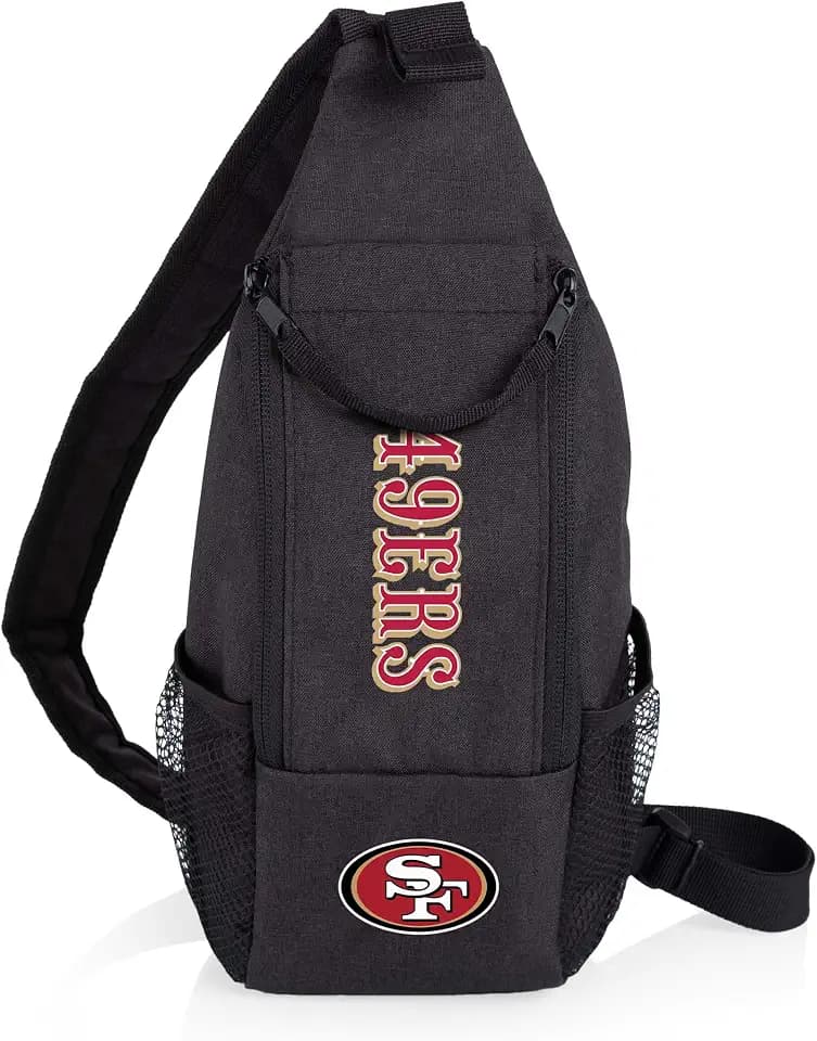 Picnic TIME NFL Strider Crossbody Cooler Sling Bag, Insulated 3 Can Capacity Tactical Shoulder Pack, Water Resistant Black Travel Chest Bag & Small Outdoor Daypack (Black)