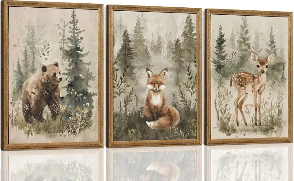 ICHZUMW Woodland Nursery Wall Decor, Forest Animal Nursery Wall Art, 12x16