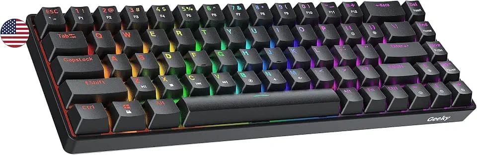 Geeky GK65 65% | Hot Swappable Mechanical Gaming Keyboard | 68 Keys Multi Color RGB LED Backlit for PC/Mac Gamer | ANSI US American Layout (Black, Mechanical Blue)
