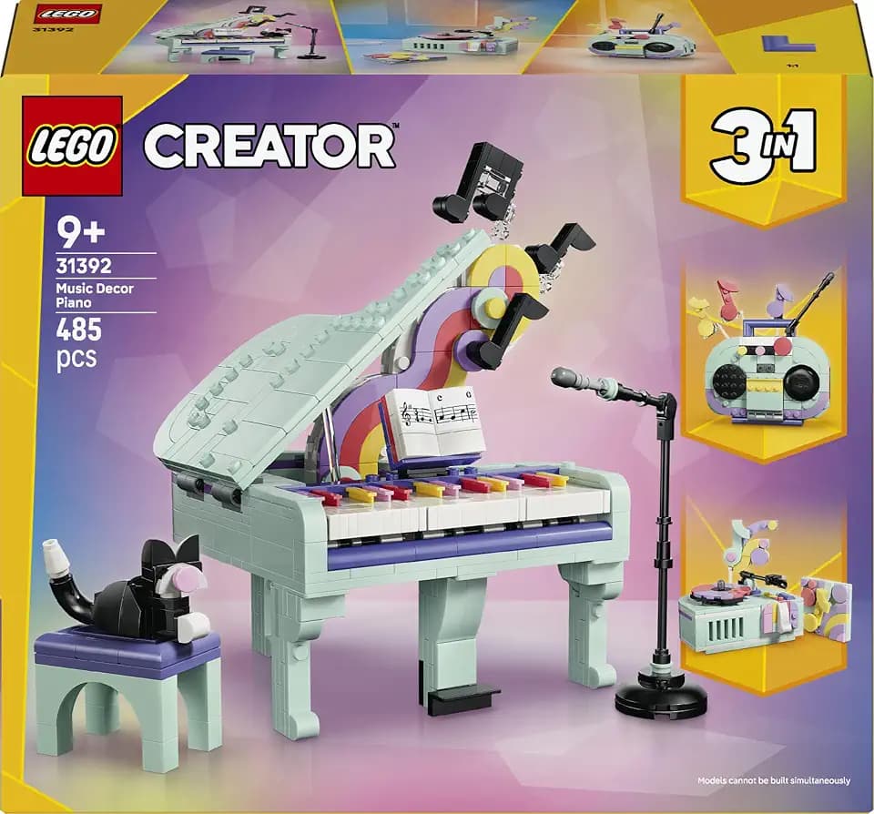 LEGO Creator 3-in-1-Set Deko-Klavier mit Katze - Retro Modellbau mit 3 Bauoptionen: Klavier, Radio oder Plattenspieler - DIY Kinderzimmer Deko - Geschenk für Mädchen und Jungen ab 9 Jahren - 31392