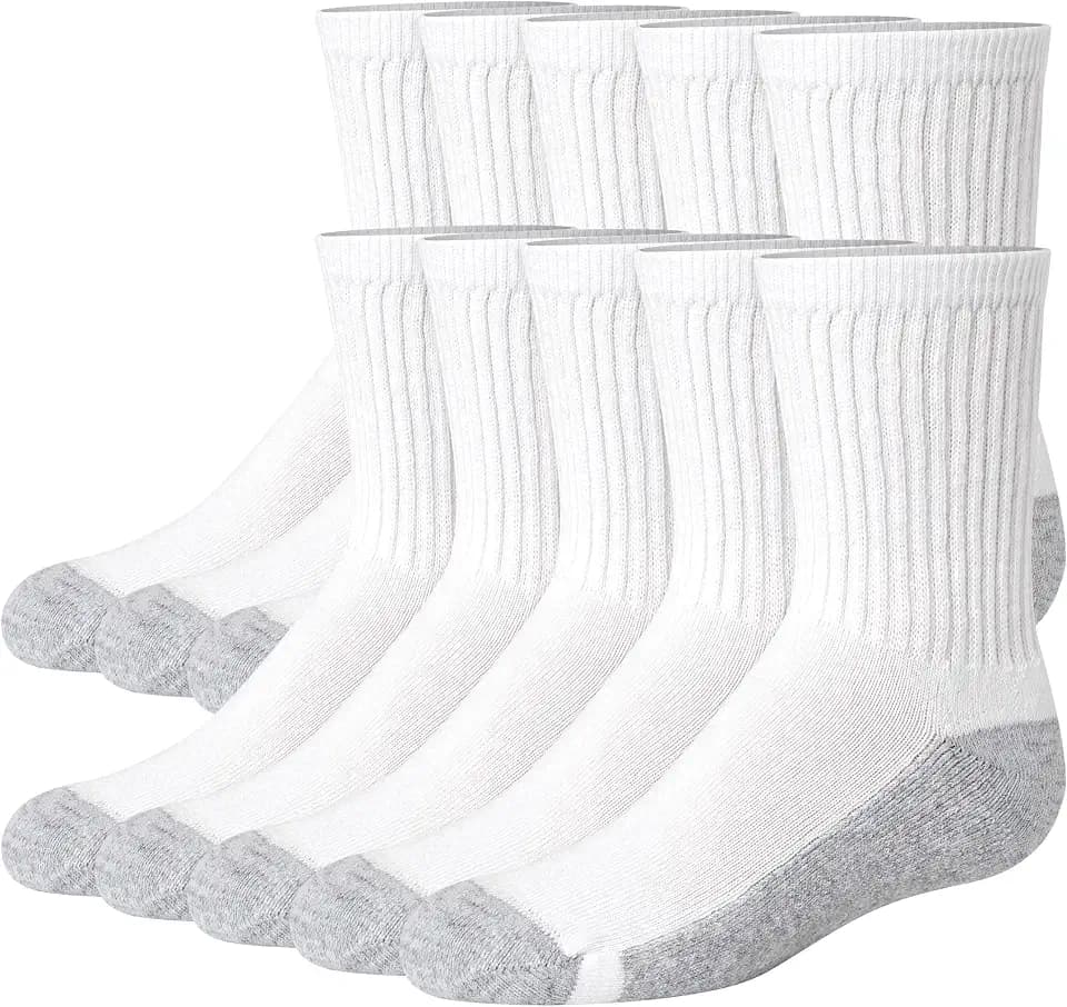 Hanes Boys' Uniform Crew Socks | Moisture-Wicking, 10-Pack for School