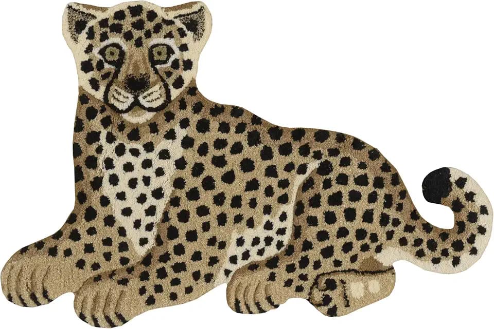 Linon Wild Forest Sitting Cheetah Shaped Hand Tufted Wool Gold and Black 2' X 3' Accent Rug