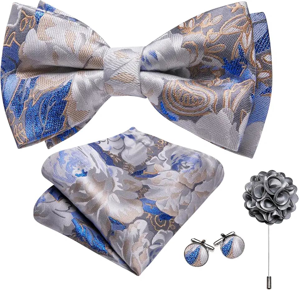 Barry.Wang Plaid Ties Check Mens Necktie Set with Handkerchief Cufflinks Classic Stripe
