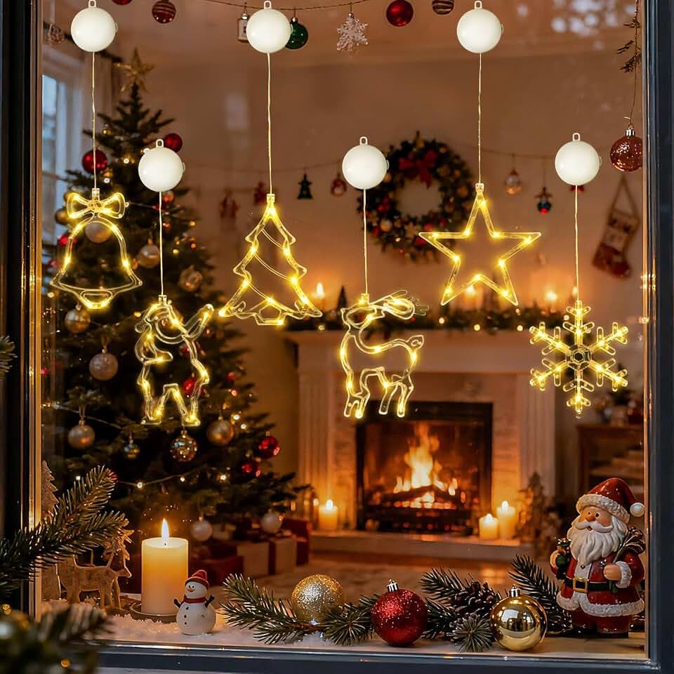 HELESIN LED Sterne Weihnachtsbeleuchtung 6 Stück, Timer Weihnachten Fensterlicht Batteriebetrieb mit Saugnapf, 2 Modi Fensterbeleuchtung Weihnachtsbeleuchtung für Party Weihnachtsdeko Innen Außen