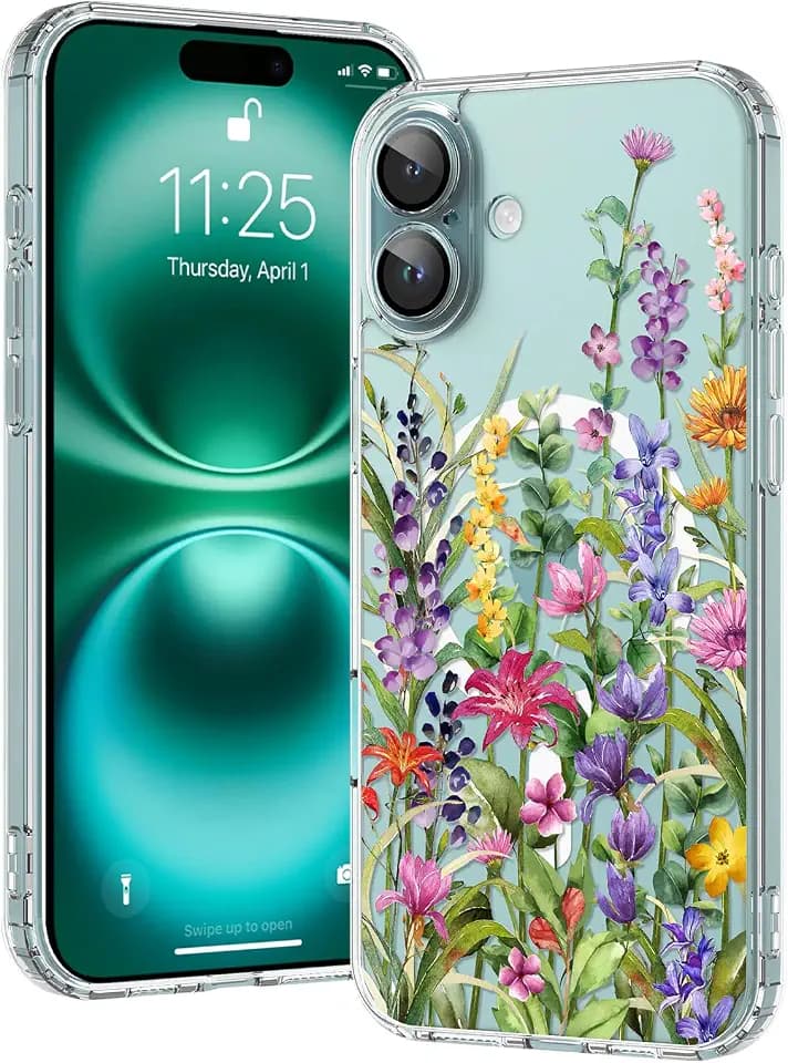 OOK Magnetic for iPhone 16 Plus Case Clear Pretty Flower Girls Women