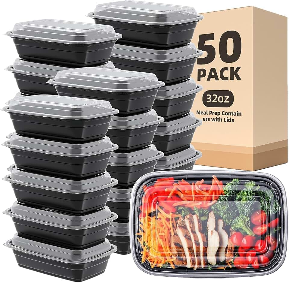 Femora 50 Stück 32oz Meal Prep Container mit, Prämie Wiederverwendbar Behälter für die Zubereitung von Mahlzeiten Lunchbox mit Deckel, Mikrowelle, Gefrierschrank, Spülmaschinenfestk