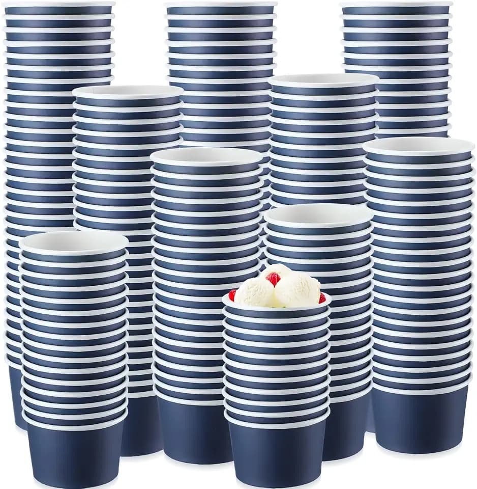 Didaey 100 Pcs Paper Ice Cream Bowls Disposable Dessert Cups Yogurt Sundae Containers Disposable Yogurt Dessert Bowls for Food, Party Supply, Soup, Ice Cream, Blue(5 oz)