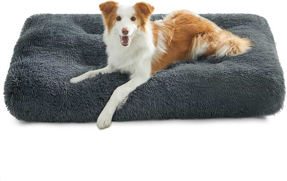 Feandrea Hundebett, Hundekissen, Langer Plüsch, 110 x 73 cm, waschbar | Flauschige Hundematte, weiche Polsterung, multifunktional, Dunkelgrau, BOBBEE Kollektion PGW203G02