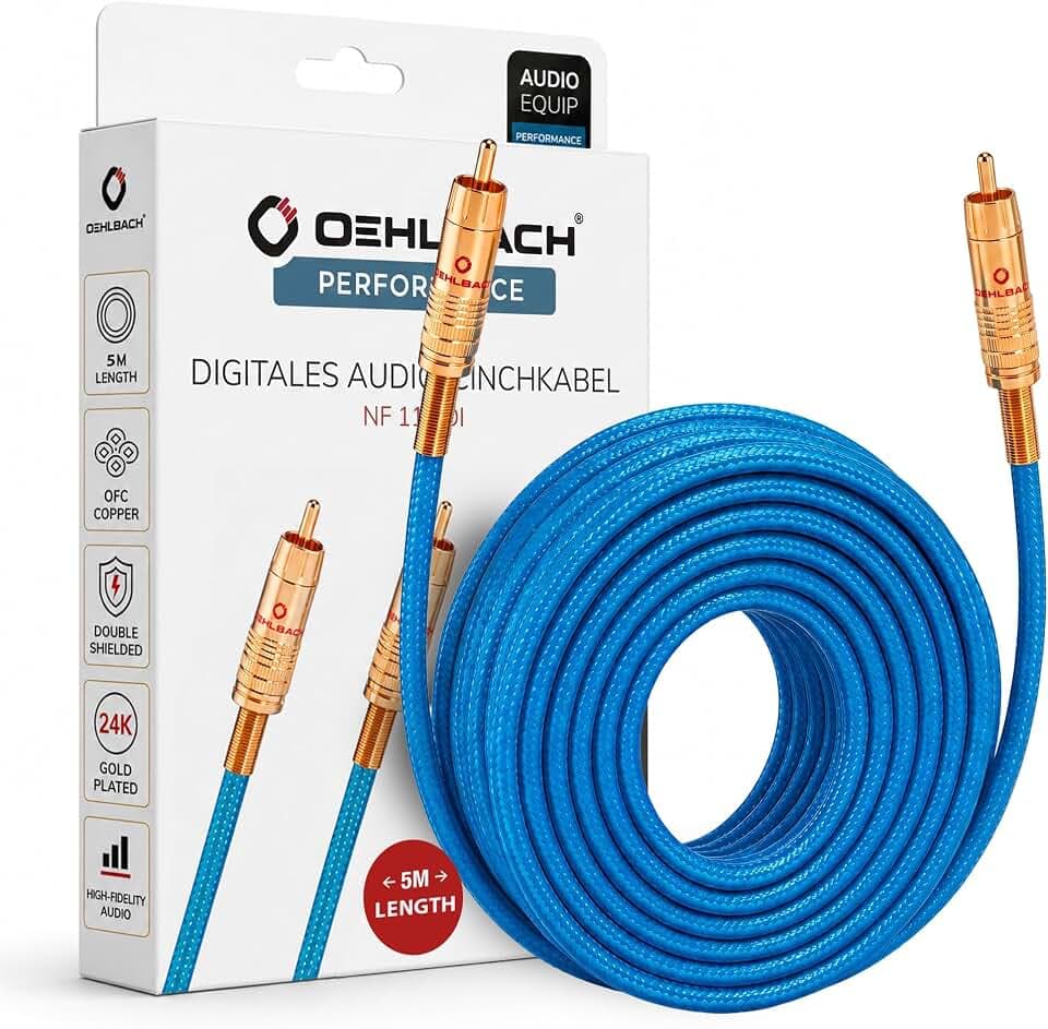 Oehlbach NF 113 DI 500 - Digitales Audio-Cinchkabel - Hochwertiges S/PDIF Koaxialkabel, Mehrfach Schirmung, 75 Ohm - 5m - blau