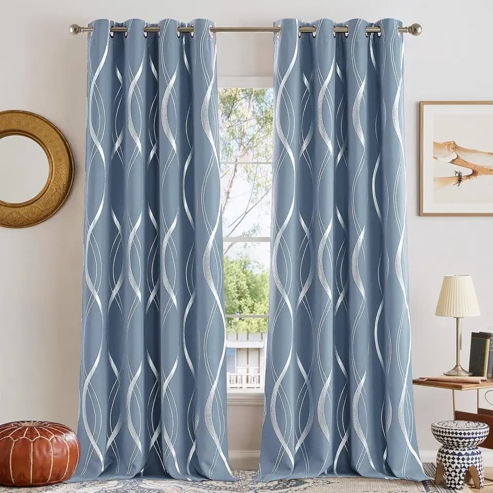 NICETOWN Dusty Blue Patterned Stripe Curtains, W52 x L84 inch