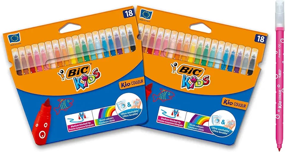 BIC Kids Kid Farbstifte mit mittlerer Spitze – 2 Packungen mit je 18 Stück