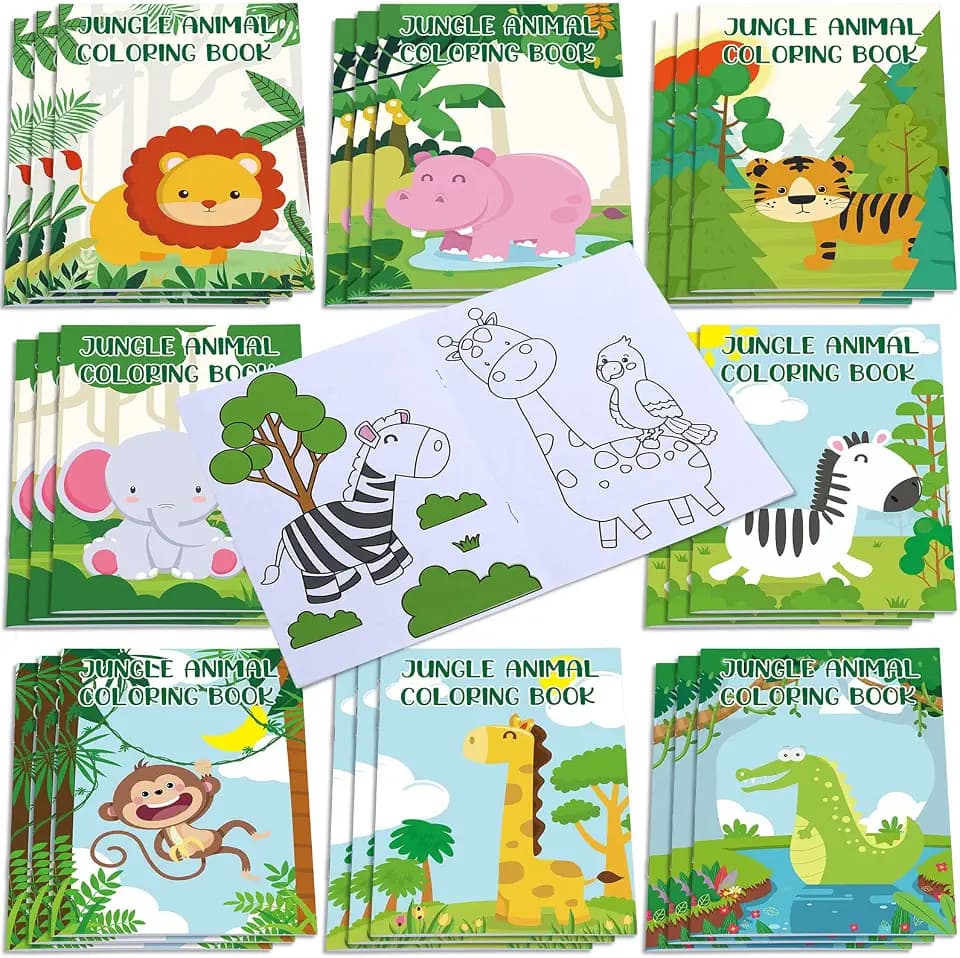 24 Pcs Kid Coloring Books Bulk Animal Safari Party Favor, Cartoon Style