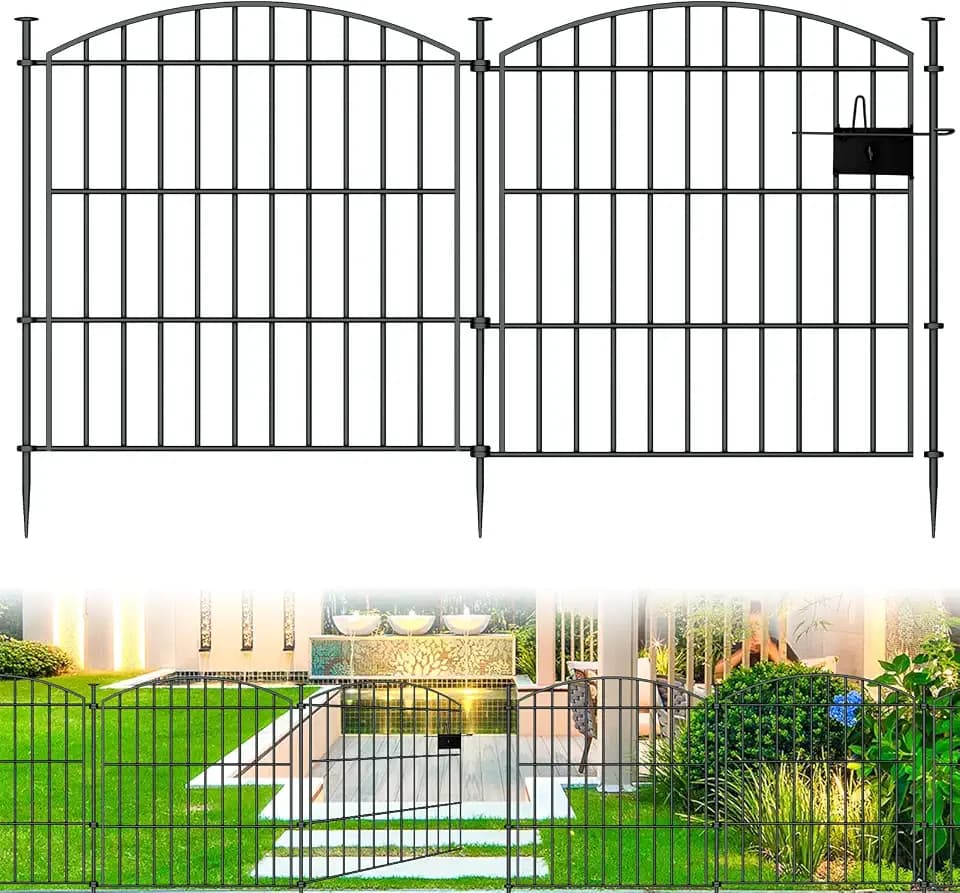 10‑Panel No‑Dig Metal Garden Fence 24" H x 20'L Dog Fence Outdoor for Yard
