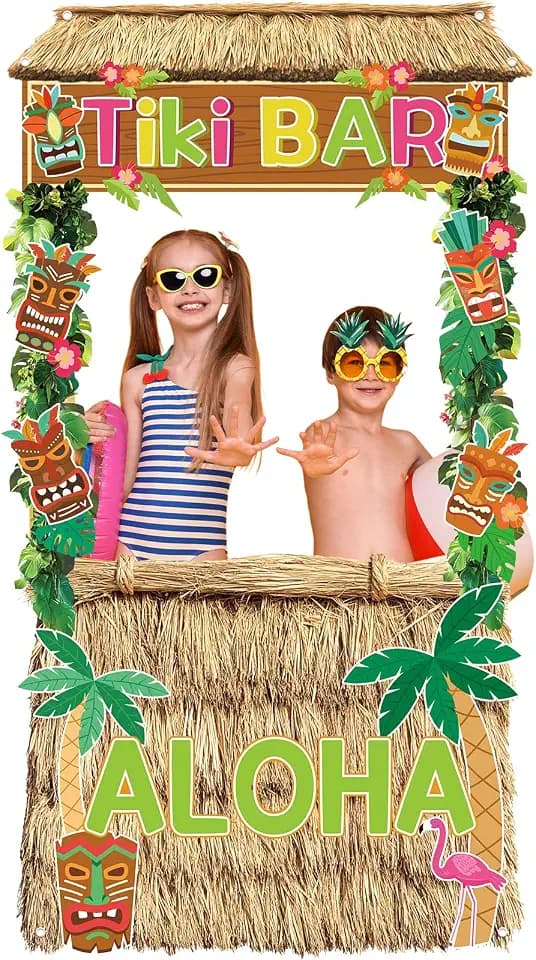 Tiki Bar Luau Party Decorations Summer Hawaii Backdrop Luau Photo Backdrop Background Banner for Ocean Tropical Beach Wedding Baby Shower Party Decoration Photo Booth Props