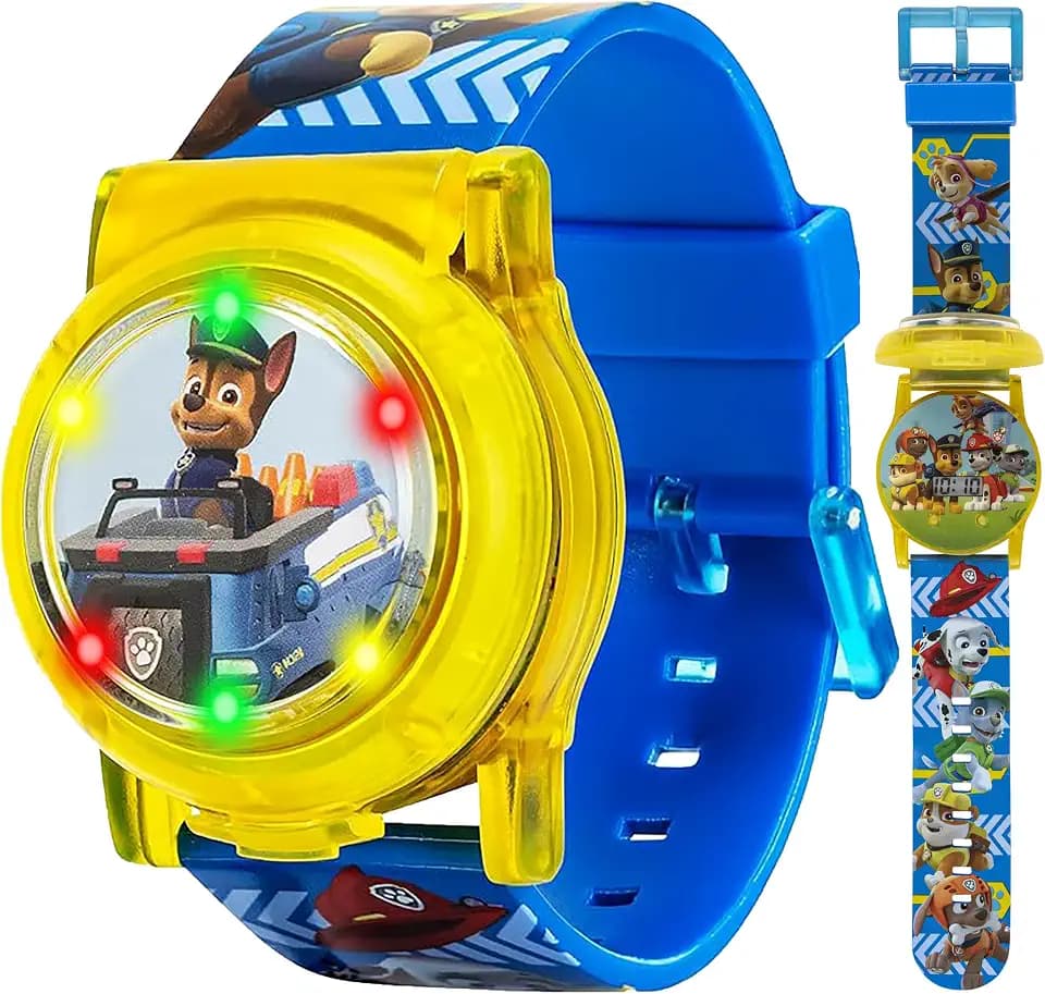 Nickelodeon Paw Patrol Pop-Open LCD Watch for Kids with Flashing Lights, Full-Color Character Strap, Dual-Layer Dial Design, Gift Tin Box Packaging, Fits Wrists 5.5" to 8"