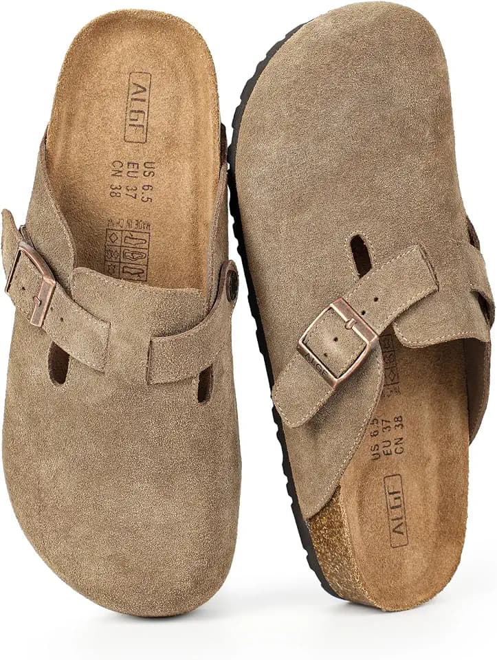 Women’s Genuine Suede Clogs for Women Slip-On Buckle Slides Women's Mules & Clogs Natural Rubber Cork Footbed Sandals Potato Shoes with Arch Support
