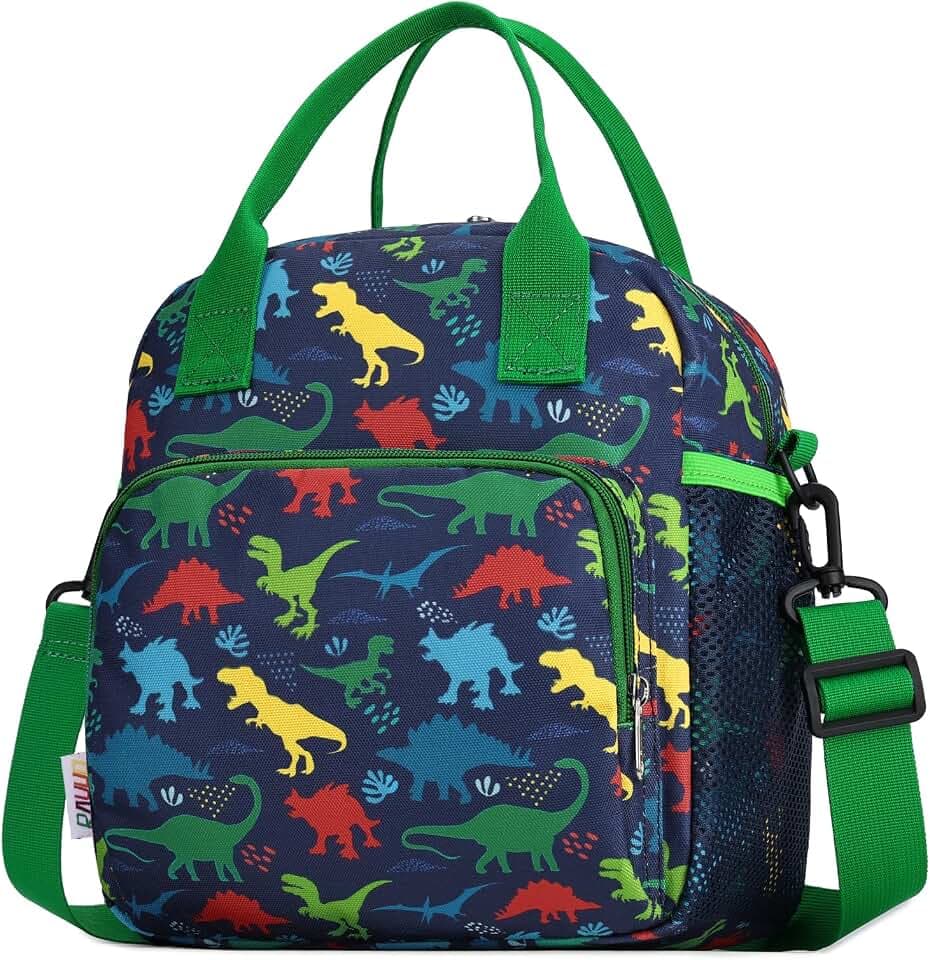 RAVUO Kids Crossbody Lunch Bag Boys, 9L Large Insulated Lunch Box, Dinosaur