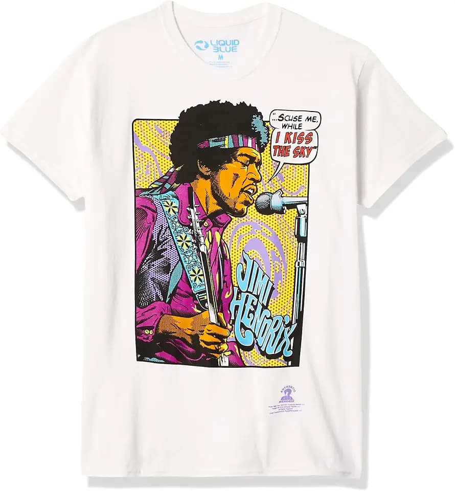 Liquid Blue Unisex Adult Jimi Hendrix Pop Art 'Scuse Me While I Kiss The Sky T-Shirt