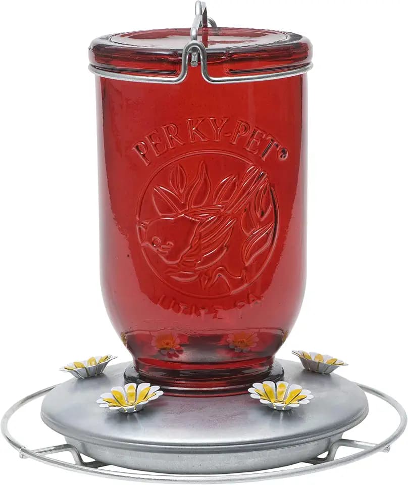 Perky-Pet Red Mason Jar Vintage Glass Hummingbird Feeder - Outdoor Garden Décor - 32-oz capacity, 786-1SR