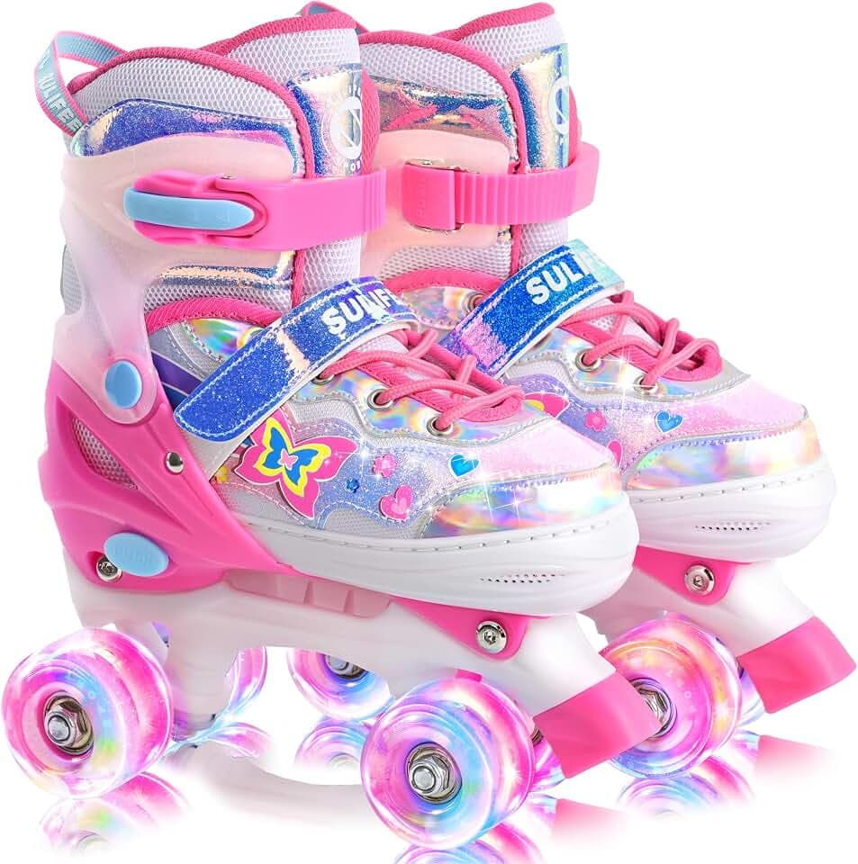 SULIFEEL Verstellbare Kinder Roller Skates, 4 Größen, Leuchtende Räder