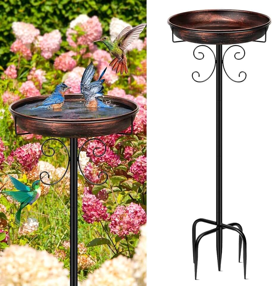 Vogeltränke Stehend,Vogelbad für Draußen Garten,35In Metall Vogelbecken Schüssel Wassertränke für Vögel, Antike Vogeltränke Winterfest Futter Wasserschale (Antike Bronze)