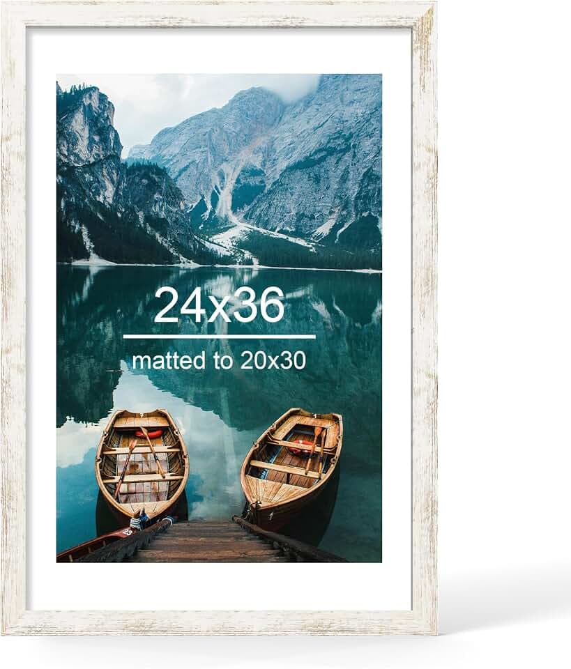 Hongkee 24x36 Picture Frame, Distressed White Wood Style, Wall Mounting