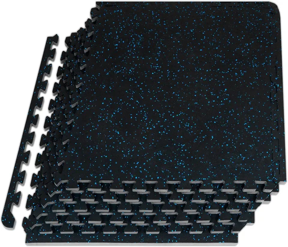 ProsourceFit Rubber Top Exercise Puzzle Mat ½-inch, EVA Foam, Protective Interlocking Tiles for Home Gym Equipment and Workouts; Blue, 24 SQ FT, 6 Tiles